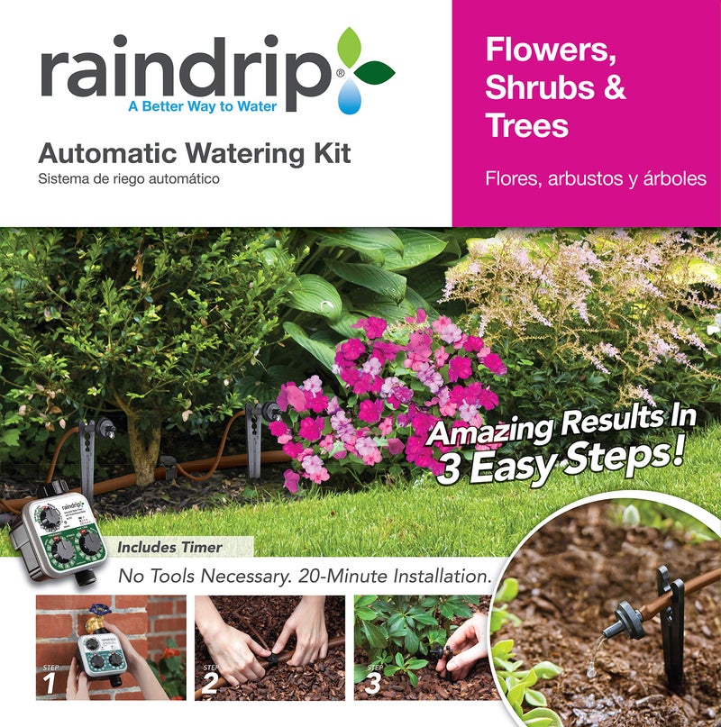 Raindrip SDFSTH1P Automatic Drip Irrigation Watering Kit with Timer for Flowers, Shrubs, and Trees, Waters up to 10 Plants, Includes Timer with Customizable Settings, 2 GPH Drippers - Image 5